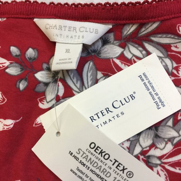 NWT Charter Club Pajama Top XL Womens Red Floral Long Sleeve Button Front V-neck - Picture 5 of 15